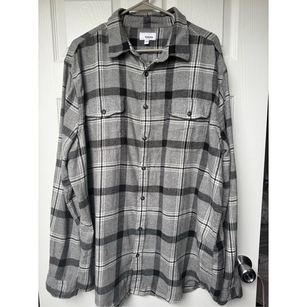 Sonoma Men's XL Gray Flannel Button Down Double Breasted Fall Countryside